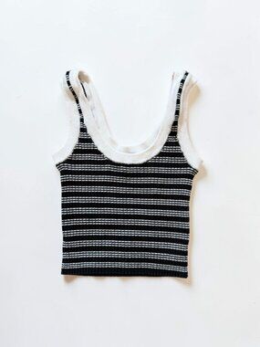 LA Hearts by PacSun Black White Striped Ribbed Knit Crop Tank Top XS Stretchy